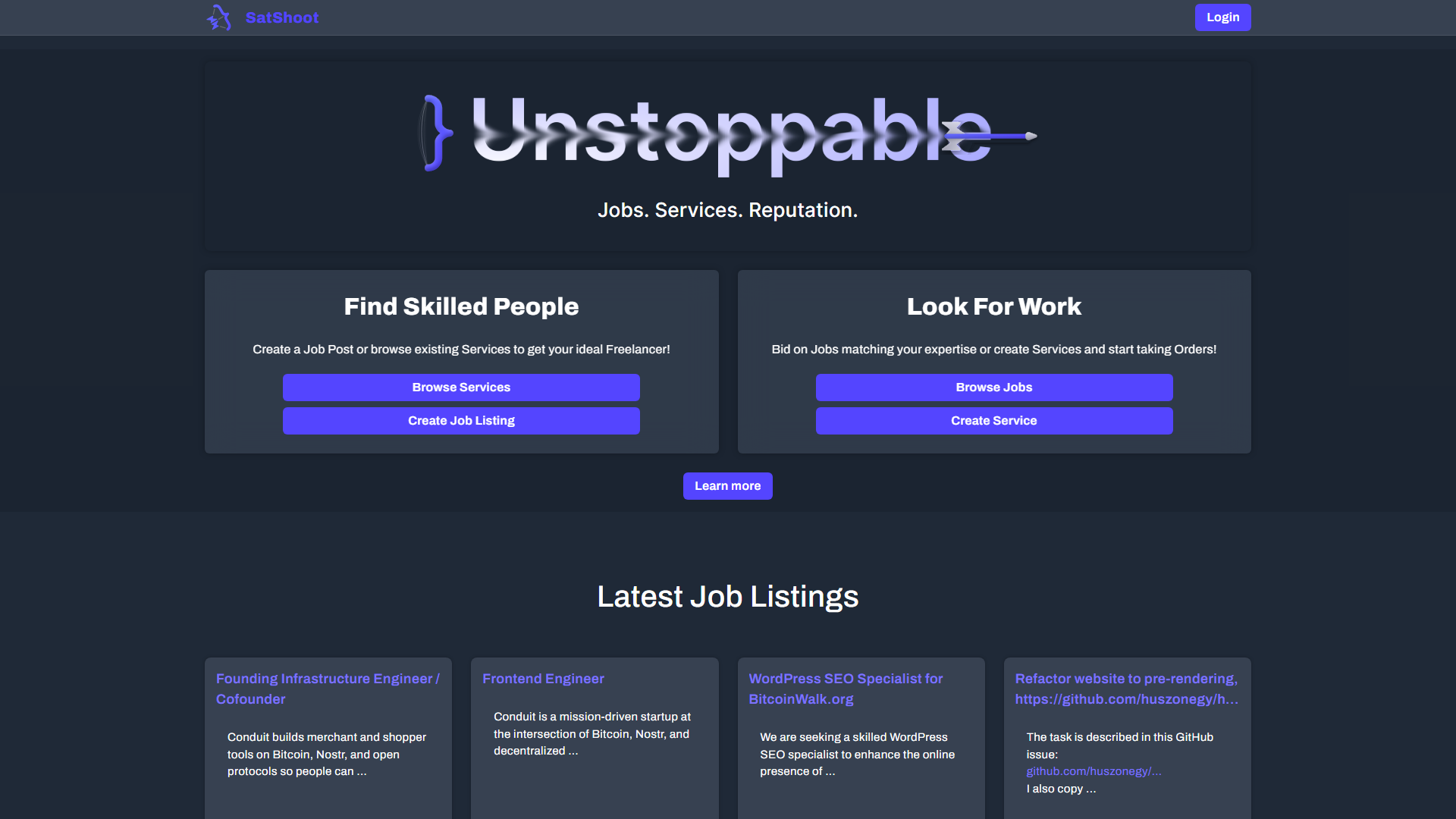 Screenshot of the Satshoot product website